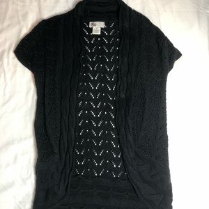 SO Brand Short Sleeve Black Cable Knit Cardigan XS